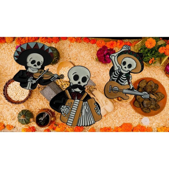 Día de Los Muertos (Day of the Dead) Skull Punk Brooches - Festive Band Series - Picture 2 of 5